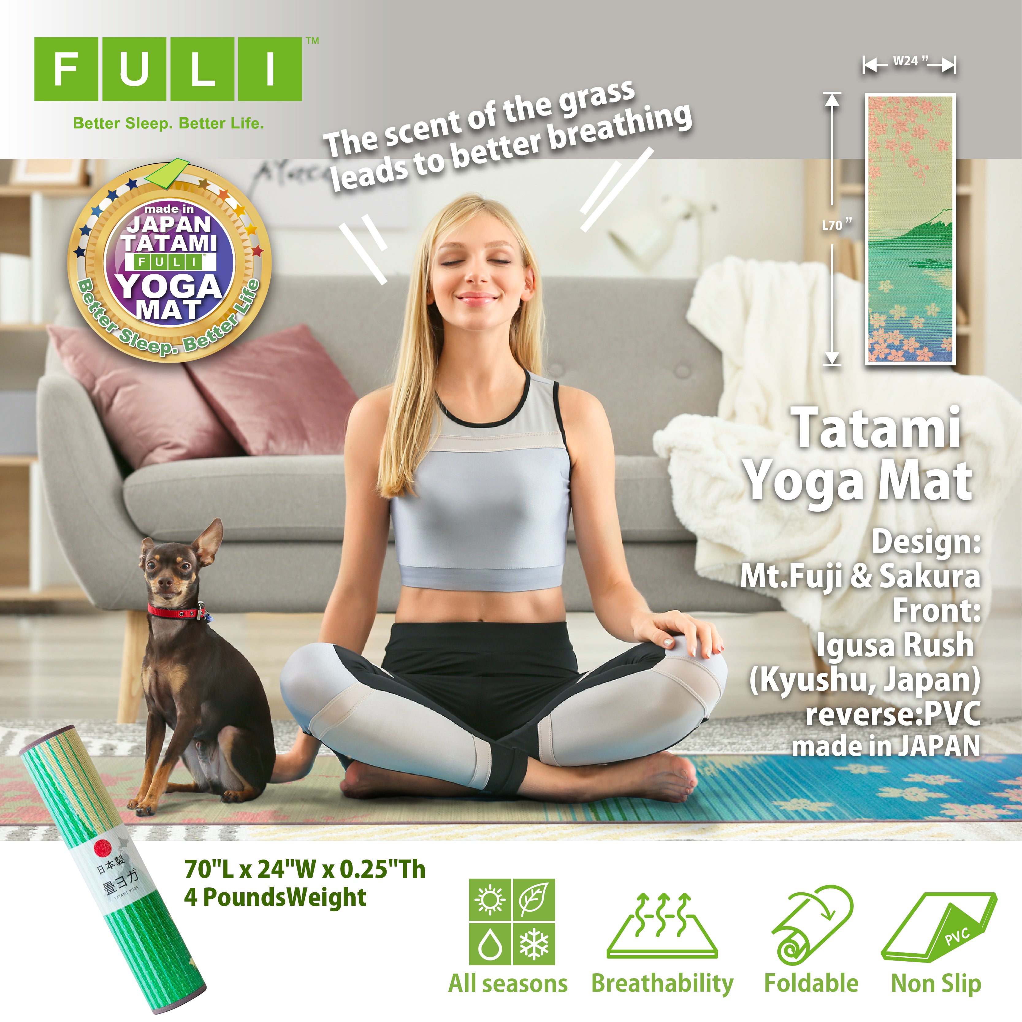 Tatami Yoga Mat (100% Japanese Rush) -Sakura Fuji- – FULI Japan Official  Store
